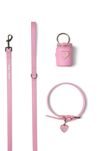 LAMBERT - Trio d'accessoires en cuir vegan rose pour chien