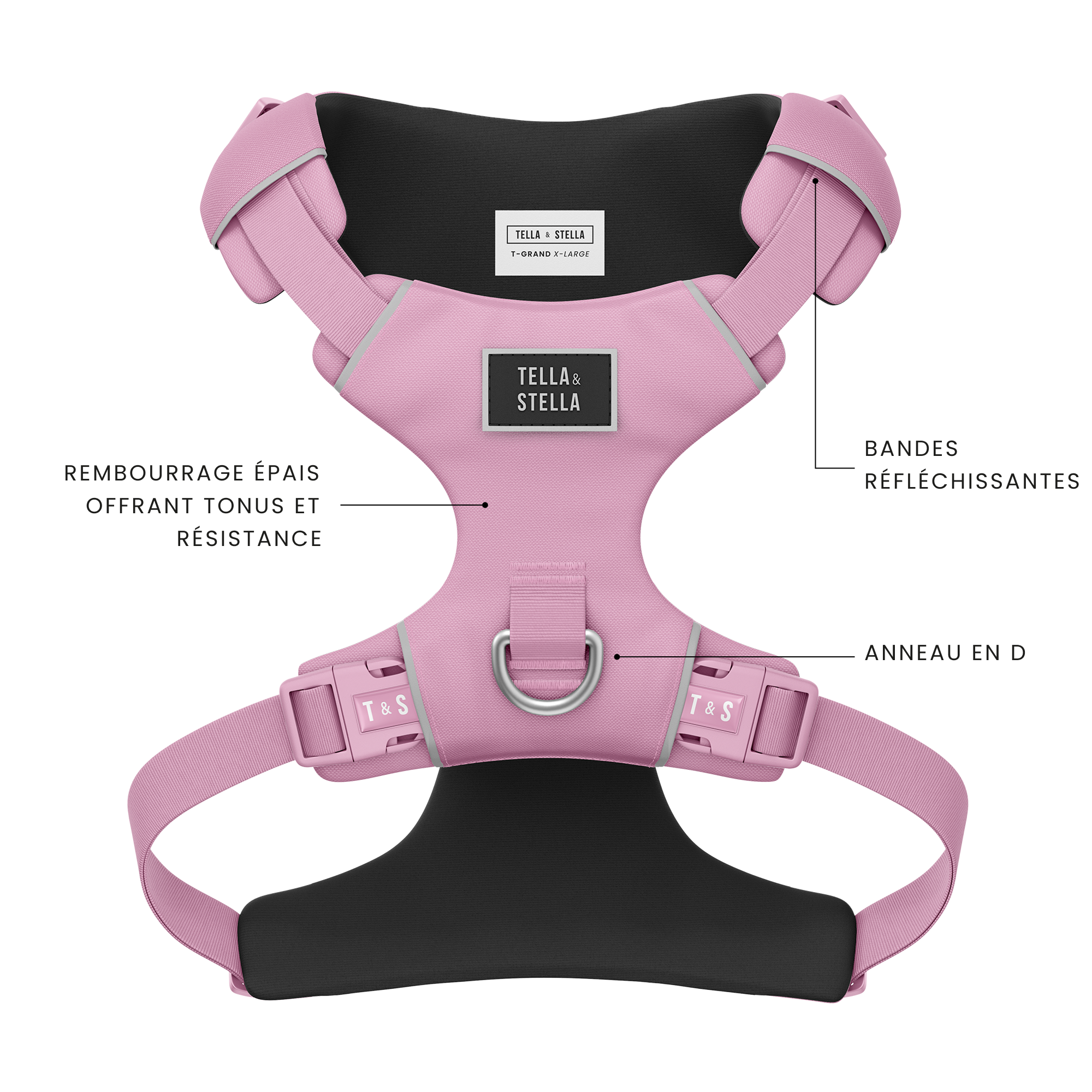 Harnais robuste pour chien Rose